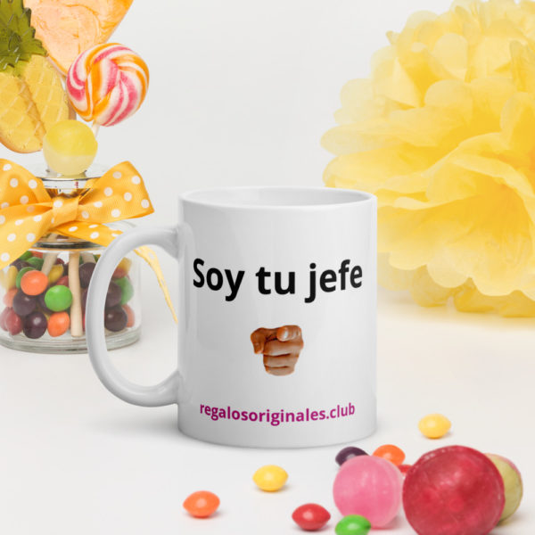 Taza blanca brillante "Soy tu jefe" - Imagen 2